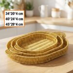 BUFFER® İç İçe Geçebilen 3’lü Oval Plastik Rattan Tepsi Seti–Hasır Görünümlü Çok Amaçlı Servis ve Sunum Tepsileri - Görsel 5