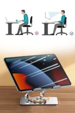 BUFFER® 360 Derece Dönebilen Yükseltilmiş Masaüstü Ayarlanabilir  Metal Tablet Standı - Görsel 8