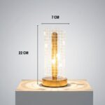 BUFFER® Dalgalı Silindirik Kristal Kareli Model LED Masa Lambası – Gold Tabanlı, Dokunmatik, 3 Renk Işık Modlu, Şarjlı Modern Dekoratif Gece Lambası - Görsel 5