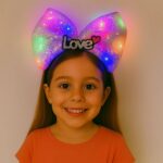 Mey İthalat® LED Işıklı Love Yazılı Mor Fiyonk Taç – Kız Çocuk Parti Tacı