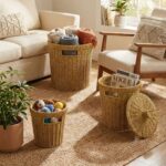 BUFFER® 3’lü İç İçe Geçebilen Büyük Plastik Rattan Hasır Sepet Seti-Dayanıklı Çok Amaçlı Ev,Banyo ve Mutfak Düzenleyici - Görsel 3