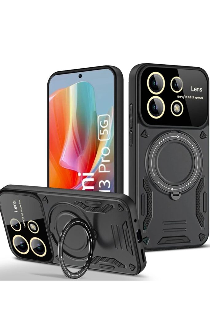 Mey İthalat®   Redmi Note 13 Pro 5G Kılıf Joy Lens Standlı Kapak - Siyah
