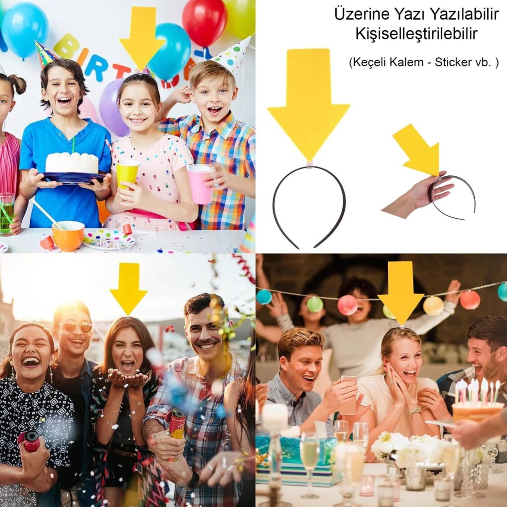 Mey İthalat® Kişiselleştirilebilir Ok Taç – Üzerine Yazı Yazılabilen Parti Tacı Sarı Renk