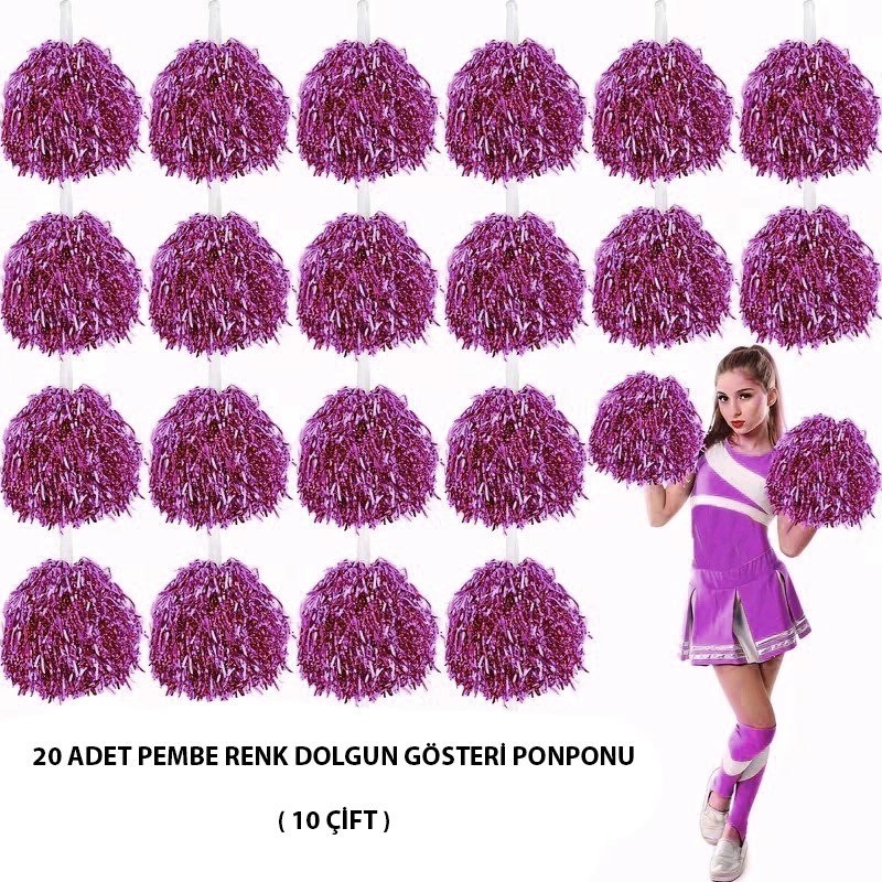Mey İthalat® 10 Çift ( 20 Adet ) Pembe Renk 23 Nisan 19 Mayıs 29 Ekim Okul Gösteri Ponponları