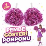 Mey İthalat® 1 Çift ( 2 Adet ) Pembe Renk 23 Nisan 19 Mayıs 29 Ekim Okul Gösteri Ponponları Ekstra Dolgun
