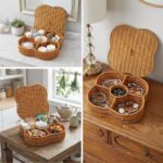 BUFFER® Kapaklı 5 Bölmeli Plastik Rattan Organizer Kutu – Hasır Desenli Çok Amaçlı Saklama ve Sunum Sepeti Çerezlik - Görsel 2