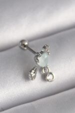 Mey İthalat® 316L Çelik Gümüş Renk Beyaz Minelik Kalp Sallantı Zirkon Taş Detay Tragus Piercing