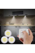 3 Lü Kumandalı Yapışkanlı Kablosuz Pilli Led Spot Lamba Işıldak - Görsel 2