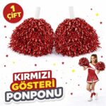 Mey İthalat® 1 Çift ( 2 Adet ) Kırmızı Renk 23 Nisan 19 Mayıs 29 Ekim Okul Gösteri Ponponları Ekstra Dolgun