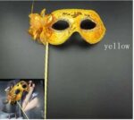 Mey İthalat® Lüks Taşlı Saplı Maskeli Balo Maskesi Altın Renk 35 cm - Görsel 4