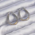Mey İthalat® Pirinç Gold Gümüş Renkli Oval Çoklu Görünümlü Küpe