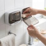 BUFFER® Duvara Monte İkili Kapaklı Plastik Katı Sabunluk Organizer – Banyo & Mutfak İçin Yapışkanlı Sabun Kutusu ve Düzenleyici