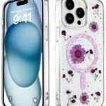 Mey İthalat®  iPhone 15 Pro Kılıf Daisy Simli Magsafe Kapak - Mor