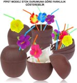 Mey İthalat® Hindistan Cevizi Hawaii Luau Aloha Pipetli İçecek Kabı Bardak 10x13 cm 1 Adet