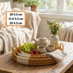 BUFFER® İç İçe Geçebilen 3’lü Yuvarlak Plastik Rattan Tepsi Seti–Çift Renkli Hasır Görünümlü Çok Amaçlı Servis ve Sunum Tepsileri - Görsel 4