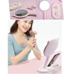 BUFFER® Kedi Kulaklı Telefon Standlı Yuvarlak Dokunmatik Led Ayarlı Masa Üstü Makyaj Aynası - Görsel 4