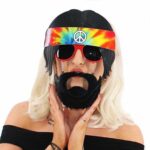Mey İthalat® Siyah Saçlı Bandana Tasarımlı Hippi Parti Gözlüğü 26x18 cm
