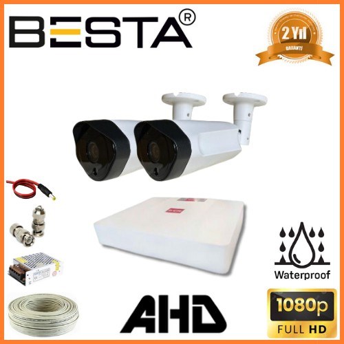 2 MP 1080P 2 Dış Mekan Kameralı AHD Güvenlik Seti