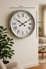 60 cm Krom Metal Roma Rakamlı Duvar Saati - Görsel 2