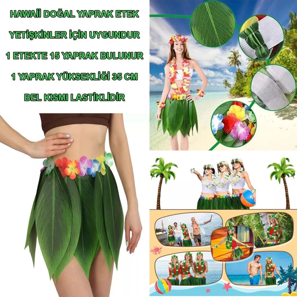 Mey İthalat® Tropikal Esintili Hawaii Yapraklı Parti Eteği Yetişkin Boy