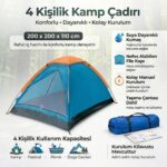 BUFFER® 4 Kişilik Kamp Çadırı Manuel Kurulum Düz Kapılı Outdoor Dayanıklı Kamp Doğa Çadırı 200 x 200 x 110 cm - Görsel 3