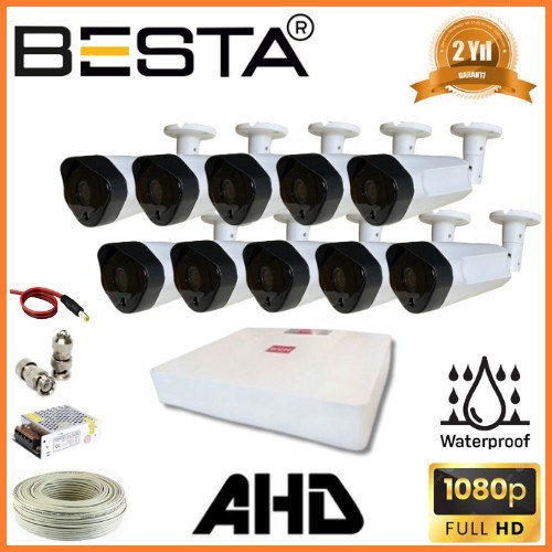 2 MP 1080P 10 Dış Mekan Kameralı AHD Güvenlik Seti