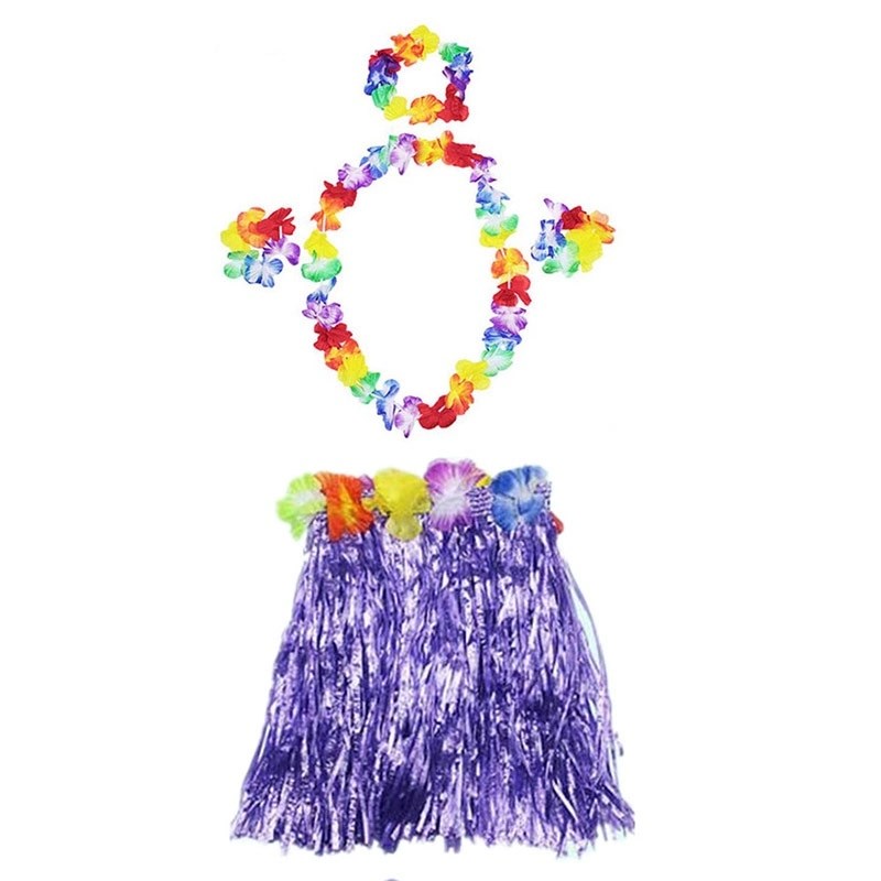Mey İthalat® Luau Aloha Hawaii  Kolye Etek Taç ve Bileklik Seti Mor