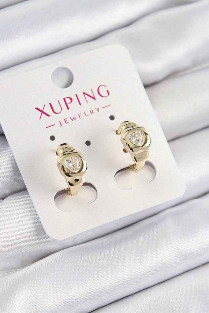 Mey İthalat® Xuping Zirkon Taşlı Kalp Model Gold Renk Kadın Küpe
