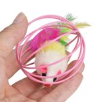 BUFFER® Renkli Metal Kafesli Peluş Fareli Kedi Köpek Oyuncağı Oyun Topu 6 cm - Görsel 6