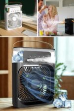 BUFFER® Taşınabilir 3 Farklı Mod Ayarlı 7 Farklı Led Işıklı Sulu Soğutmalı Taşınabilir Masaüstü USB Fan Vantilatör - Görsel 8