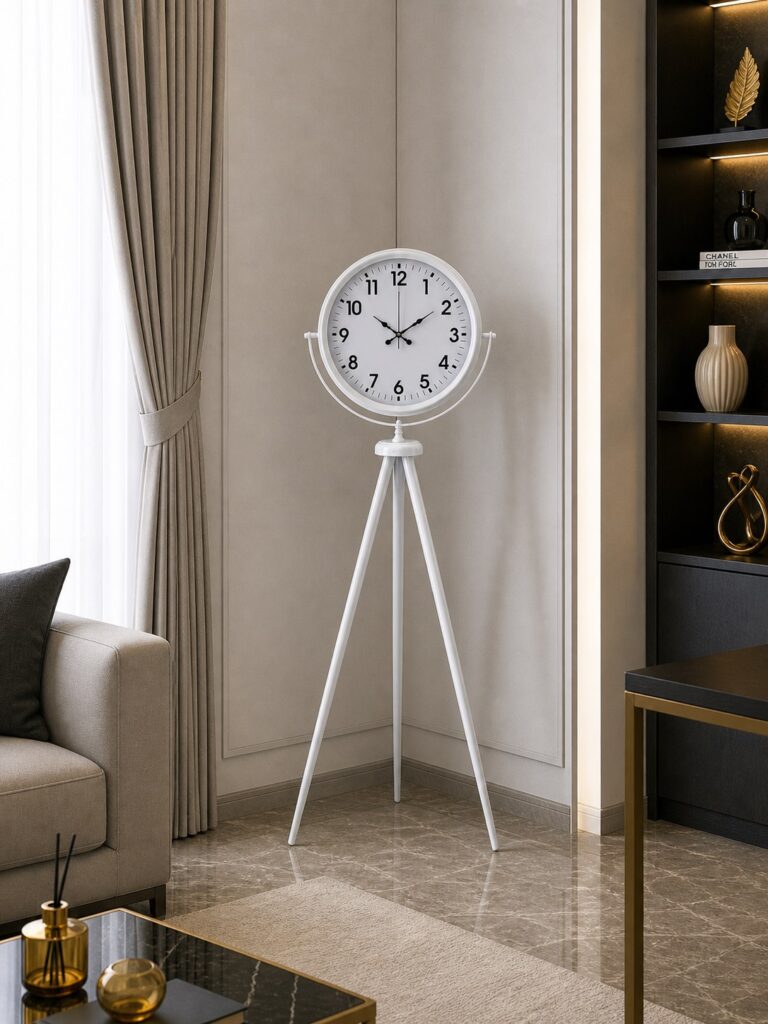 Soft Beyaz Dekoratif Tripod Ayaklı Saat
