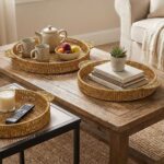 BUFFER® İç İçe Geçebilen 3’lü Yuvarlak Plastik Rattan Tepsi Seti–Hasır Görünümlü Çok Amaçlı Servis ve Sunum Tepsileri - Görsel 4