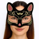 Mey İthalat® Siyah Renk Süet Kaplama Üzeri Kırmızı Sarı Simli Kedi Maskesi 17x14 cm