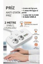 Akım Korumalı 2500W Güçlü 3 USB + Type-C Portlu Çoklu Priz | Hızlı Şarj