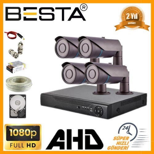 2 MP 1080P 4 Kameralı Harddisk Dahil AHD Güvenlik Seti