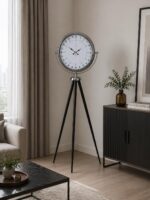 Krom 24 Saat Göstergeli Özel Tasarım Tripod Ayaklı Saat