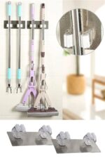 BUFFER® Pratik Organizer 4lü Yapışkanlı Fırça Paspas Mop Fırça Sabitleyici Ergonomik Alet Aparatı - Görsel 8
