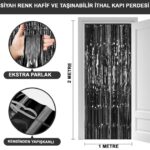 Mey İthalat® Siyah Renk Ekstra Metalize Parlak Saçaklı Arka Fon Perde İthal A Kalite 1x2 Metre