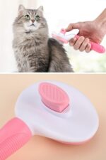 BUFFER® Kedi Köpek Tüy Toplayıcı Kendini Temizleyebilen Ergonomik Saplı Evcil Hayvan Tarağı Pembe - Görsel 8