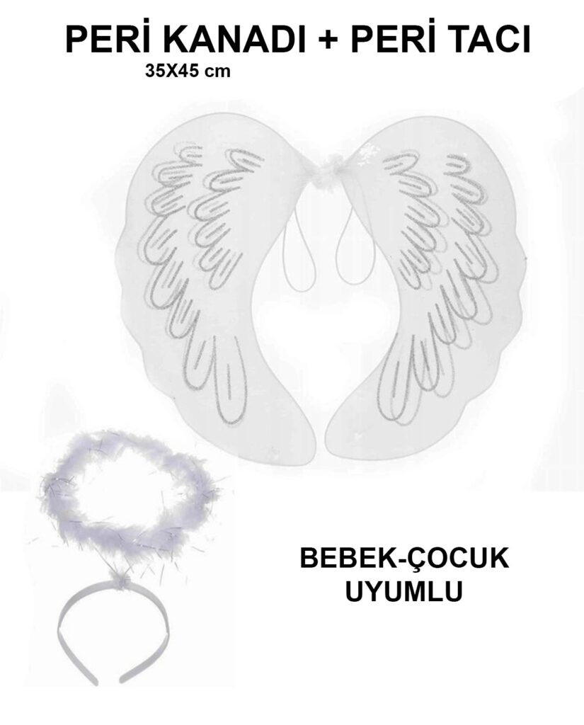 Mey İthalat® Beyaz Dantel Tüllü Peri Kanadı ve Peri Tacı Seti 45x40 cm