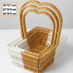 BUFFER® İç İçe Geçebilen 3’lü Çift Renkli Dikdörtgen Formlu Kalp Saplı Plastik Rattan Sepet Seti – Hasır Görünümlü Çok Amaçlı Organizerler - Görsel 5
