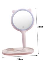 BUFFER® Kedi Kulaklı Telefon Standlı Yuvarlak Dokunmatik Led Ayarlı Masa Üstü Makyaj Aynası - Görsel 8