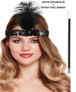 Mey İthalat® 1920'ler Gatsby Aksesuar Seti – Siyah Charleston Saç Bandı & Sigaralık - Görsel 3