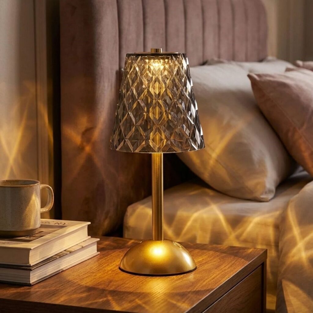 BUFFER® Uzun Klasik Gri Baklava Model LED Masa Lambası – Dokunmatik