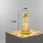 BUFFER® Silindirik Kristal Altın Toz Model LED Masa Lambası – Gold Tabanlı, Dokunmatik, 3 Renk Işık Modlu, Şarjlı Modern Dekoratif Gece Lambası - Görsel 5