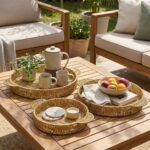 BUFFER® İç İçe Geçebilen 3’lü Yuvarlak Plastik Rattan Tepsi Seti–Hasır Görünümlü Çok Amaçlı Servis ve Sunum Tepsileri - Görsel 2