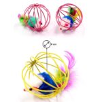 BUFFER® Renkli Metal Kafesli Peluş Fareli Kedi Köpek Oyuncağı Oyun Topu 6 cm - Görsel 7