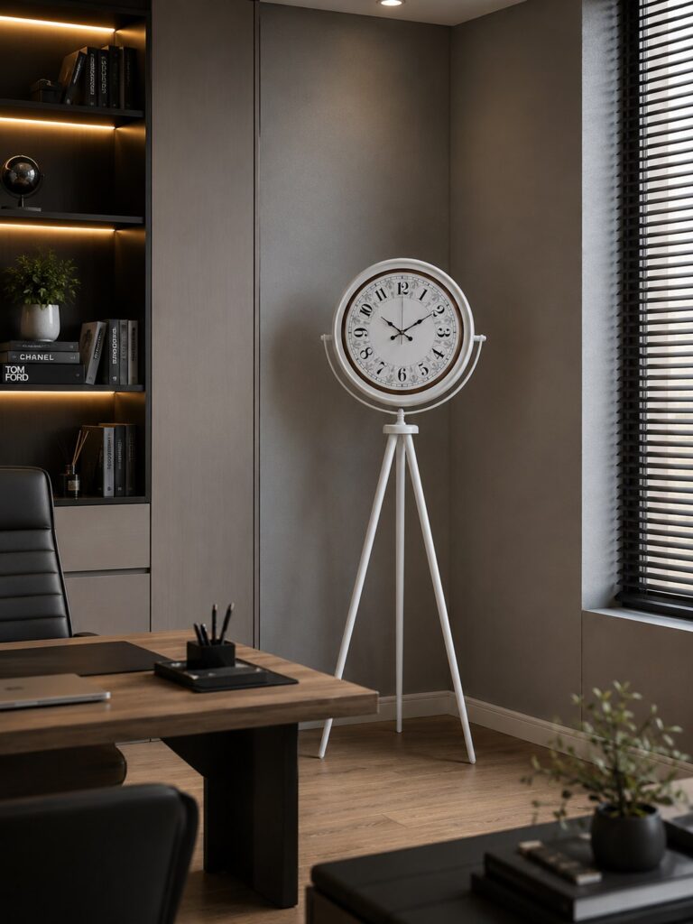 Klasik Rakamlı Beyaz Tripod Ayaklı Saat