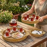 BUFFER® İç İçe Geçebilen 3’lü Yuvarlak Plastik Rattan Tepsi Seti–Hasır Görünümlü Çok Amaçlı Servis ve Sunum Tepsileri - Görsel 3