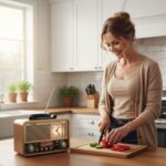 BUFFER® Orta Boy Saat Göstergeli Retro Ahşap Tasarım Bluetooth Hoparlörlü Radyo – FM/AM Destekli, Şarjlı ve Taşınabilir Radyo NS-8898 - Görsel 4
